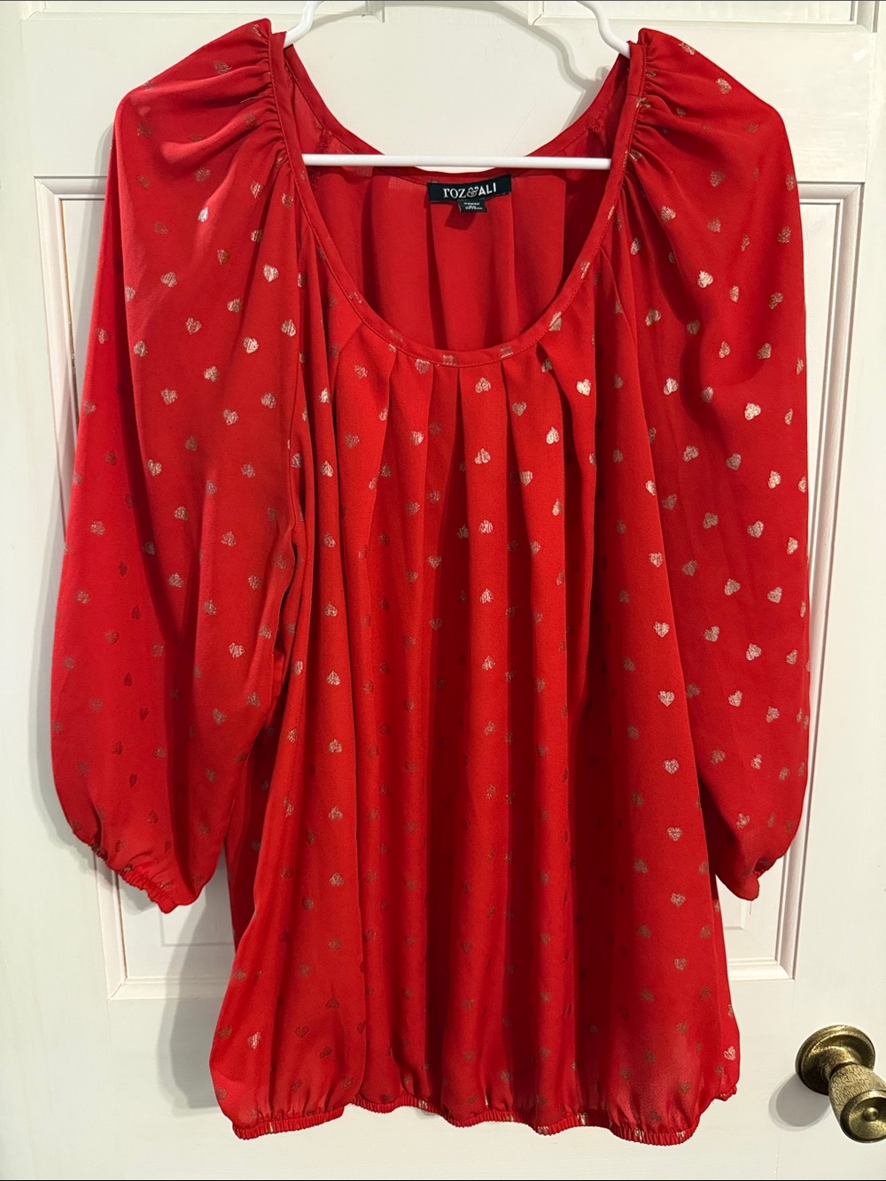 Roz & Ali Red Gold Heart Peasant Top - Picture 3 of 5
